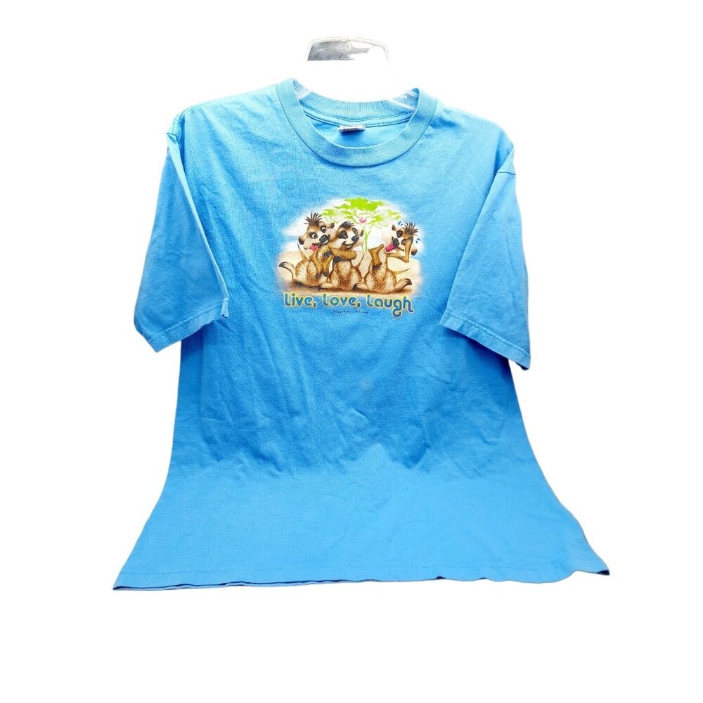 Cygnus Meerkats Africa Tee Shirt Blue Size Large "Live Laugh Love"